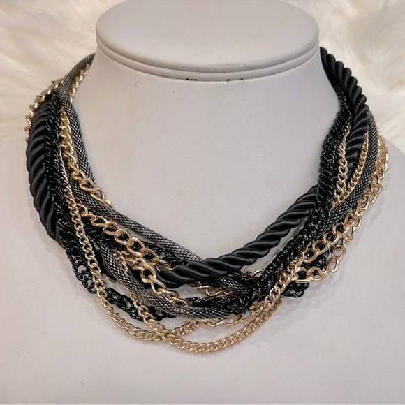 NEW! MIKA Signed Black & Gold Multi Strand Rope & Chain Necklace - Picture 1 of 17